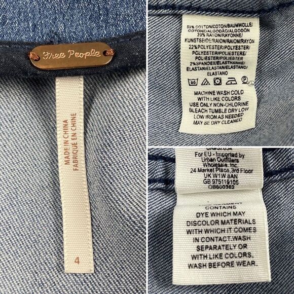 FREE PEOPLE Modern Femme Skirt Colorblock Mini Denim Jean Two Tone Block Size 4 - Picture 11 of 11